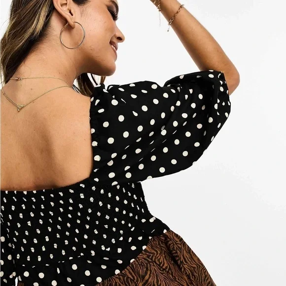 ASOS DESIGN crochet tiered babydoll mini dress in mixed animal - Picture 5 of 15